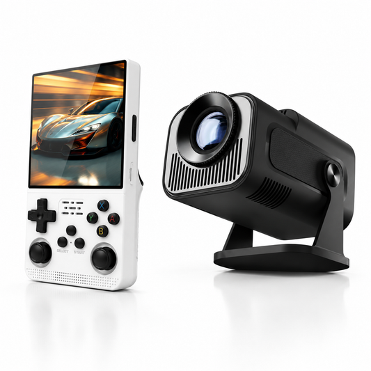 HY320 Mini Smart Projector + R39 Max Retro Gaming Console Combo | Big Screen Gaming & Entertainment Bundle
