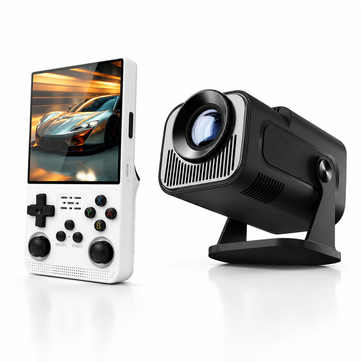 HY320 Mini Smart Projector + R39 Max Retro Gaming Console Combo | Big Screen Gaming & Entertainment Bundle