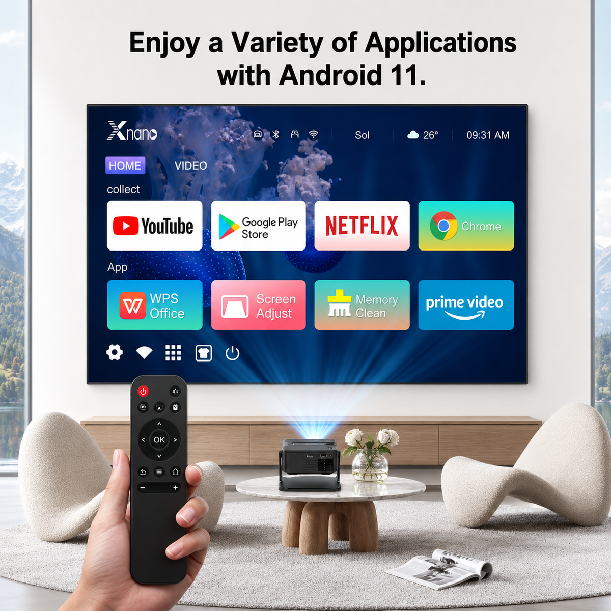 Xnano T200 Smart Mini Projector | Android 11 | WiFi 6 & Bluetooth 5.0 | Native 1080P HD | 4K Supported | Portable Home Theater Projector