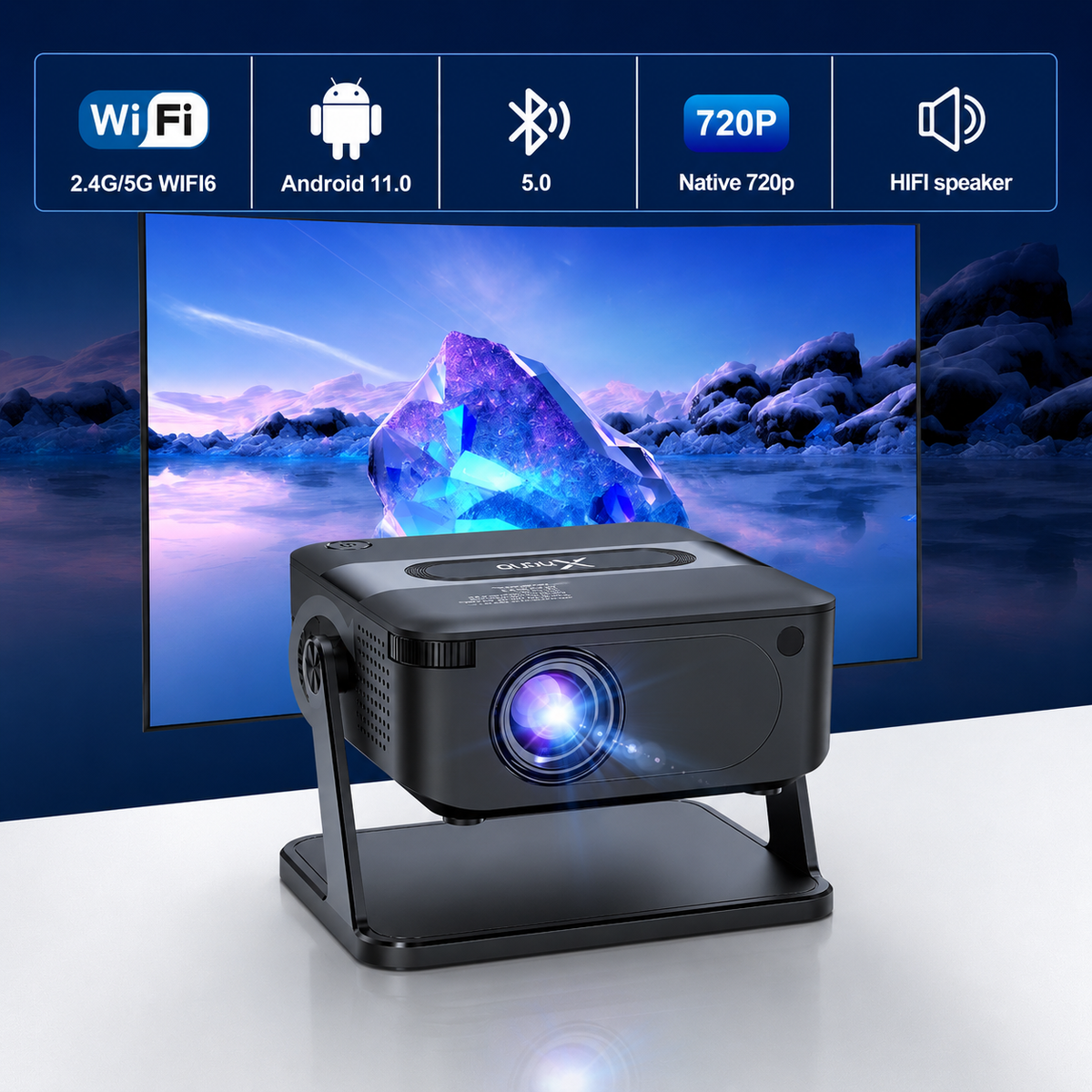 Xnano T200 Smart Mini Projector | Android 11 | WiFi 6 & Bluetooth 5.0 | Native 1080P HD | 4K Supported | Portable Home Theater Projector